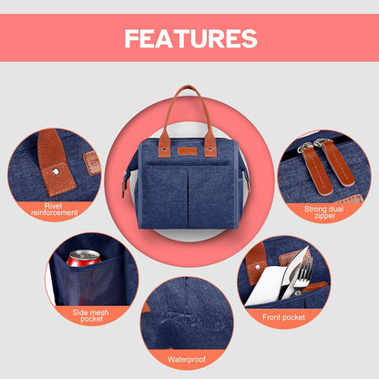 Lunch Bag for Women & Men, Insulated Lunch Box Cooler Tote Bags, Adult Reusable Lunch Boxes with Water Resistant for Work, Travel and Picnic (Grey)