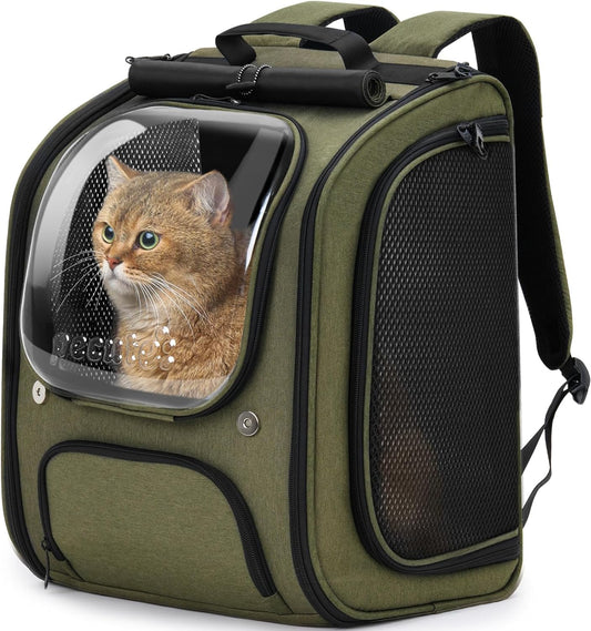 Pecute Bubble Cat Backpack, Large Space Cat Backpack Carrier with Breathable Mesh, Cat Carrier with Space Capsule Clear Bubble Window for Kitten and Puppy, Used in Travel Hiking Walking Outdoor,Green