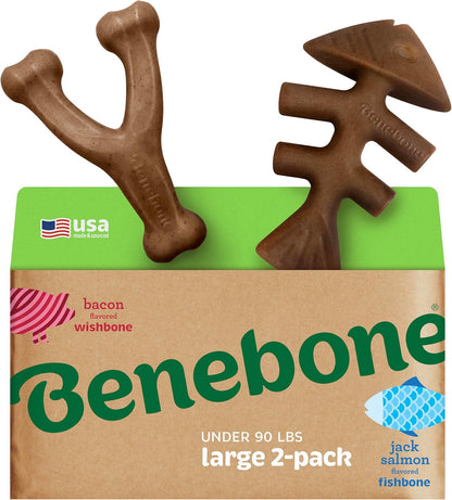 Benebone 4-Pack Durable Dog Chew Toys for Aggressive Chewers, Real Flavors, Made in USA, Medium