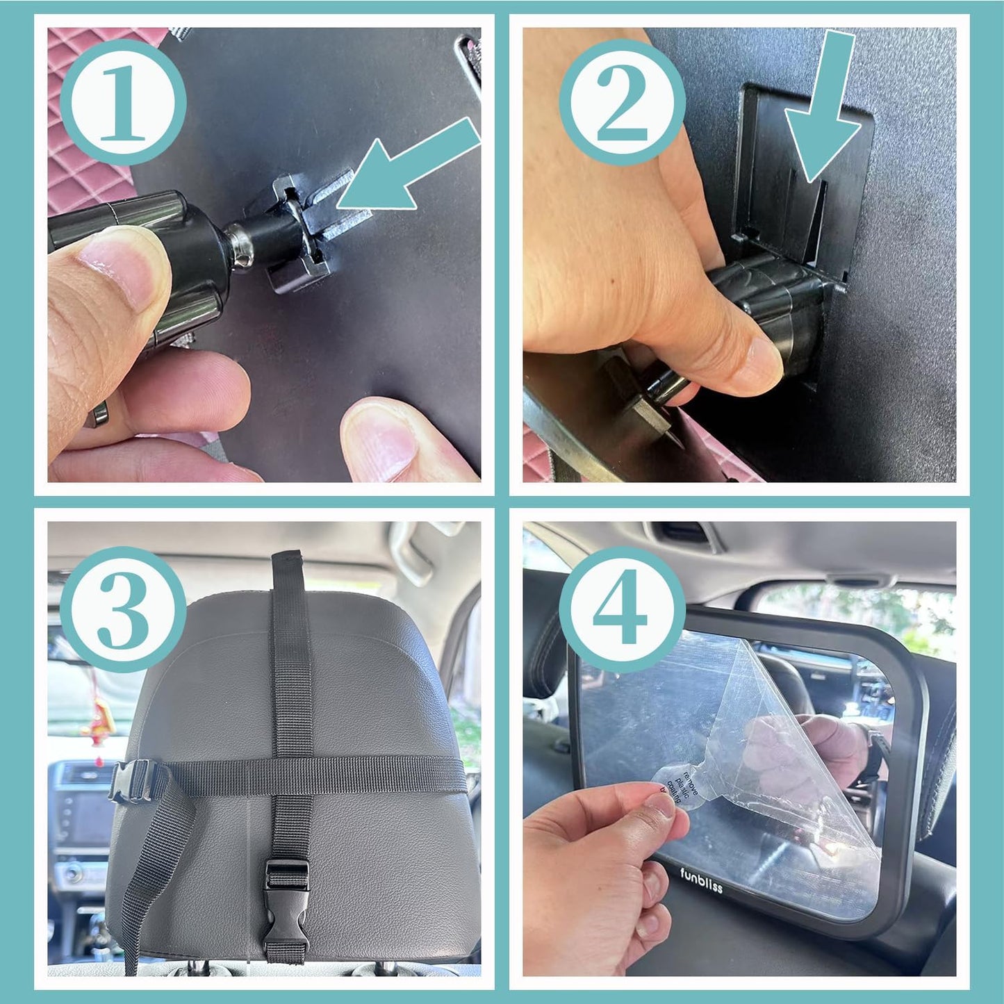 Funbliss Baby Car Mirror for Rear Facing Seat,360° Rotation, Safety CertifiedShatterproof Acrylic Glass, Clear Wide View,Infant Car Mirror for Car Seat Rear Facing,Baby Vehicle Mirror