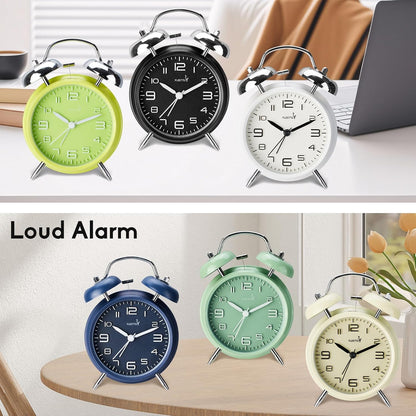 FLOITTUY (Loud Alarm for Deep Sleepers) 4'' Twin Bell Alarm Clock with Backlight for Bedroom and Home Decoration(Black)