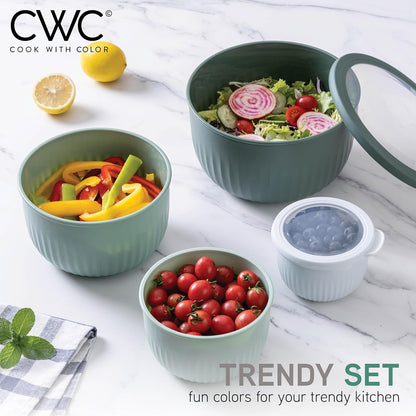 COOK WITH COLOR Prep Bowls with Lids- 8 Piece Nesting Plastic Small Mixing Bowl Set with Lids (Teal Ombre)