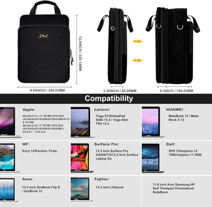 ZINZ Slim & Expandable Case 12.9 13 inch Travel Laptop Shoulder Bag for MacBook Air 13" M3/M2/M1, MacBook Pro 13" M2/M1, iPad Pro 12.9"/13"/11", iPad Air 13",L01G03 - PuriLite