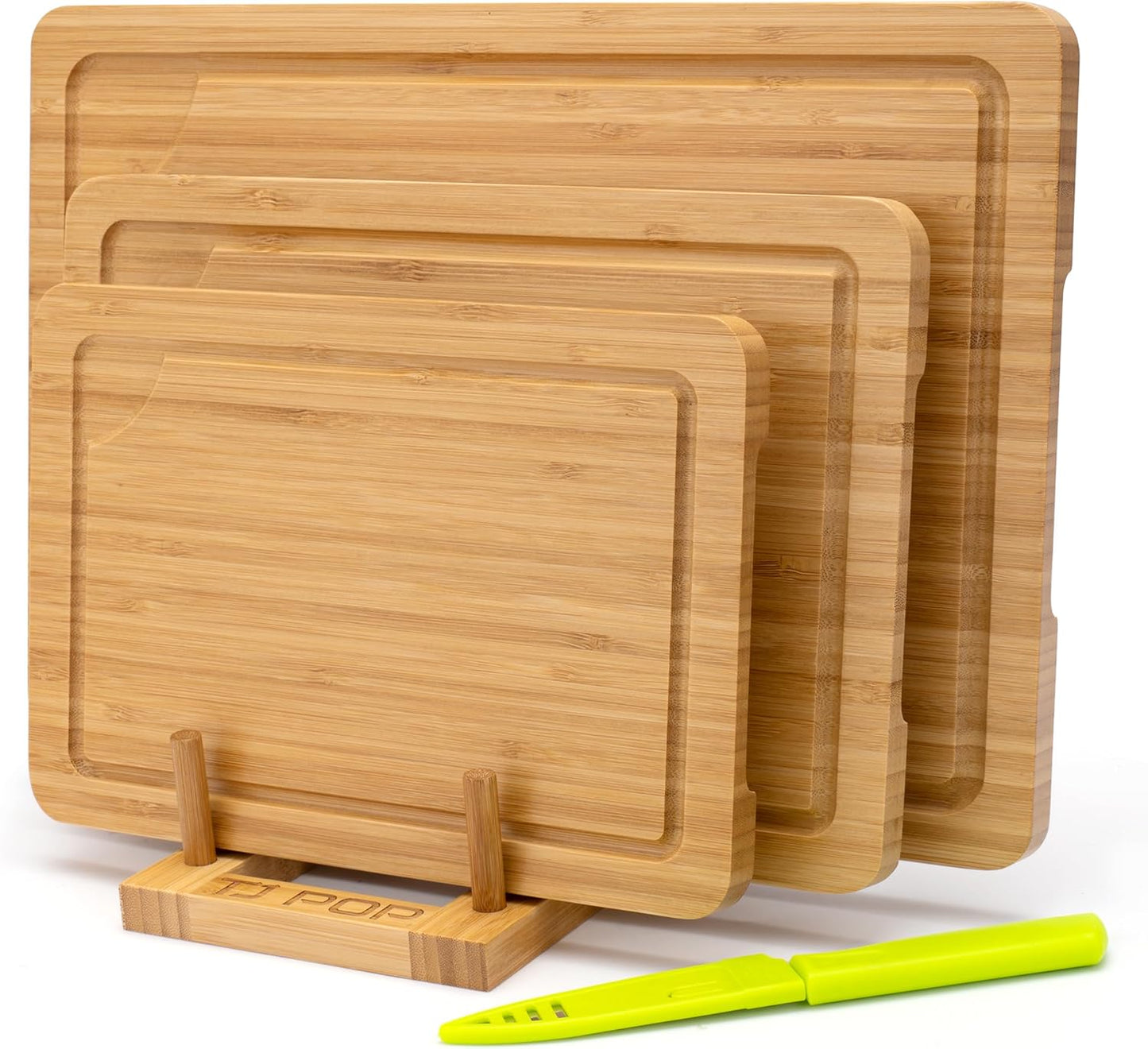 Bamboo Cutting Board for Kitchen, Bamboo Cutting Board Set of 3 with Juice Groove, Double-Sided Chopping Board Serving Board with Hanging Hole for Meat, Vegetables and Cheese