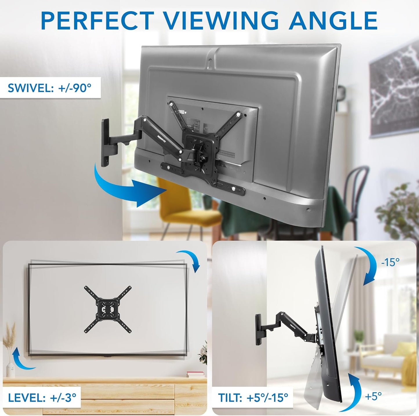 Mount-It! Height Adjustable TV Wall Mount - Full Motion, Pull Down and Vertical Adjustment, Fits 23-55 Inch Screens, Max VESA 400x400mm, Swivel and Tilt Capabilities, 50.6 Lbs Capacity