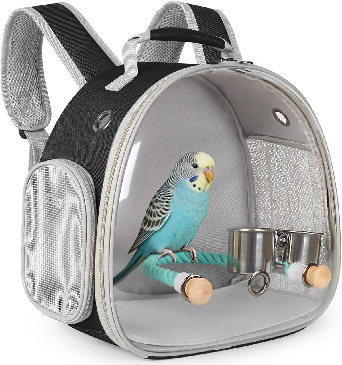 Small Bird Travel Carrier Backpack (Black, Perch & Cup Set)