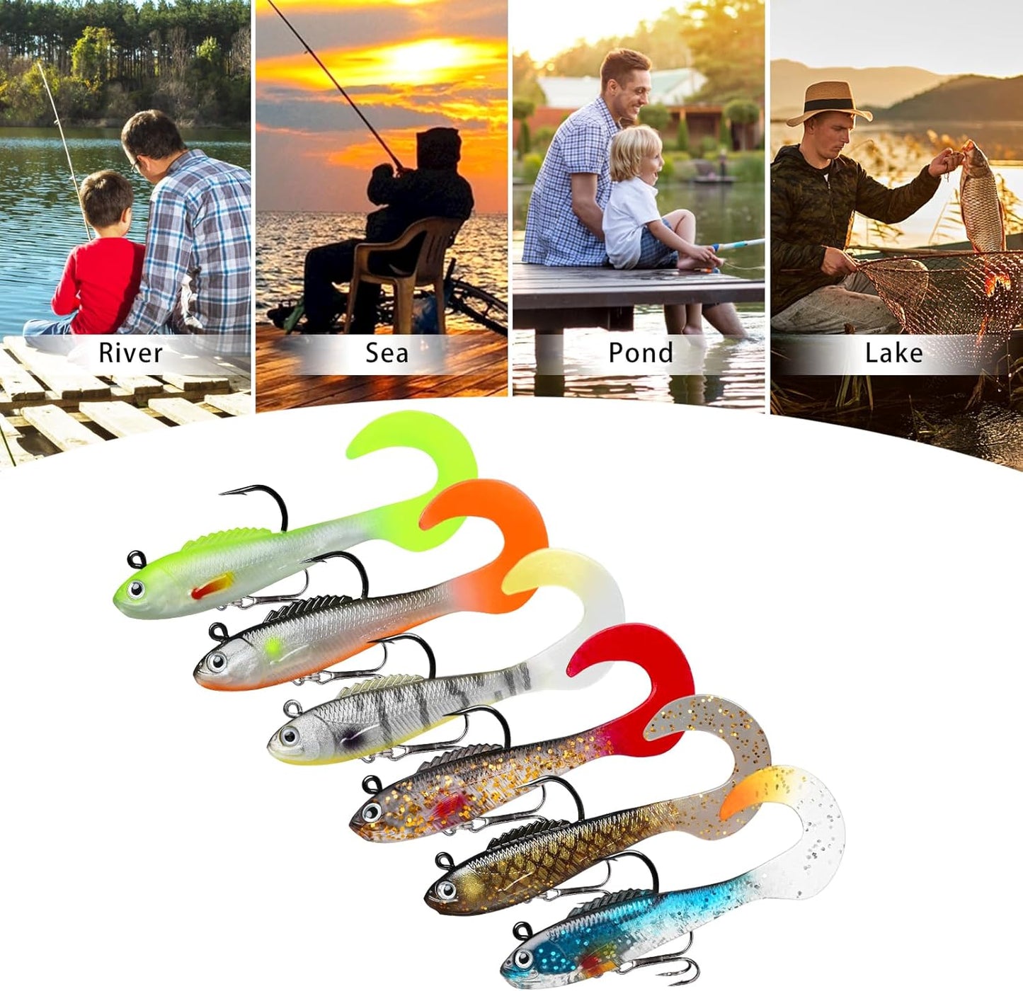 TRUSCEND Easy Catch Pre-Rigged Soft Lures, Unique Vibrating Swim Action and Trembly Sinking Move for More Bites, Amazing Soft Swimbait for Family Fishing, Fishing Lures for Bass Trout Crappie Walleye