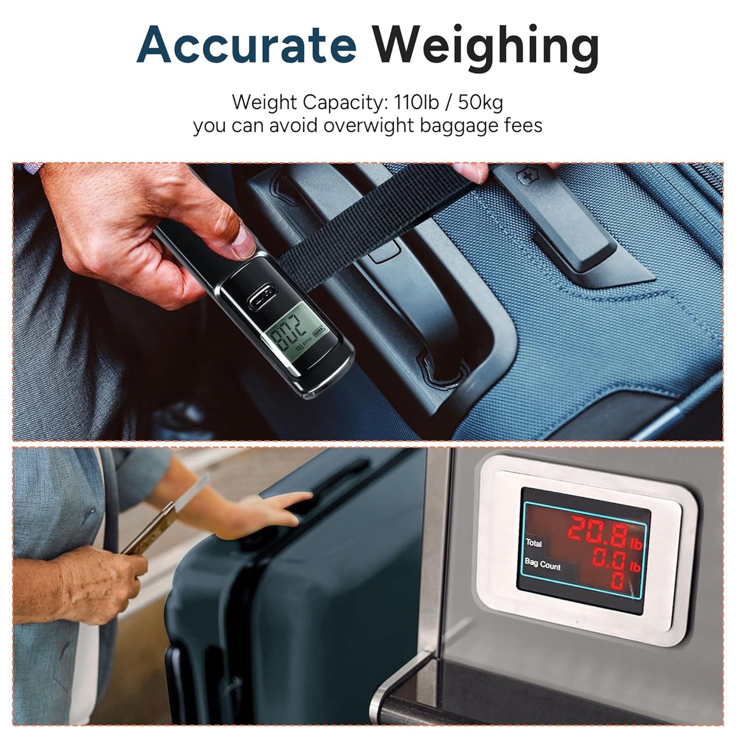 travel inspira Luggage Scale Battery-Free, Travel Essentials, Portable Handheld Digital Suitcase Weight Scale for for Travel Accessories, 110lbs/50kg