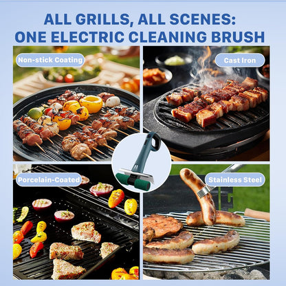 Hillyfe Electric Grill Brush,Grill Brush Bristle Free Dual Rotating Brush Heads Save Time,with 450 RPM&LED Light Includes 4 Scouring Pads,Suitable for Square,Round and Mesh Barbecue Grills,Blue
