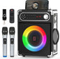 JYX Karaoke Machine with Two Wireless Microphones, Portable Bluetooth Speaker with Bass/Treble Adjustment, Remote Control and LED Lights, Supports TF Card/USB, AUX in, FM, REC for Party