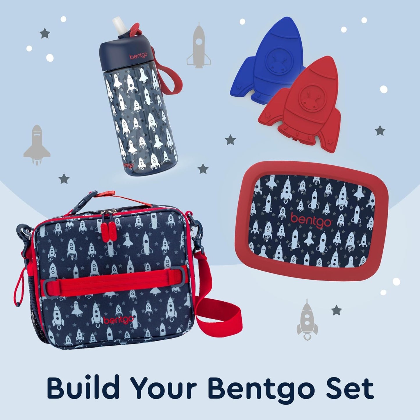 Bentgo® Kids Lunch Bag - Durable, Double Insulated, Water-Resistant Fabric, Interior & Exterior Zippered Pockets, Water Bottle Holder - Ideal for Children 3+ (Shark)