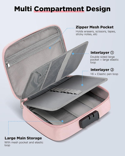 Zannaki Large Capacity Pencil Pouch Case with Lock, Pen Marker Stationery Bag Art Supply Storage Organizer Box for Bullet Journal Middle High School College Student Teen Girl Boy Women Adult, Pink