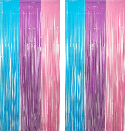 GREATRIL Iridescent Party Tinsel Fringe Backdrop Decorations - Holographic Foil Streamers Curtain for Mermaid/Under The Sea/Frozen/Ocean/Disco/Birthday Themed 3.2ft x 6.5ft - 2 PCS