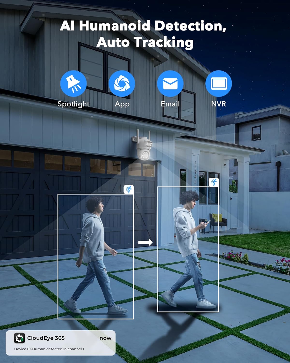 CAMCAMP Wireless Security Camera System with 10" 2K Monitor, 4Pcs 4MP Dual Lens 2.4G&5G WiFi Pro PTZ Cameras with 2-Way Audio,24/7 Record,Motion Detect,Auto Tracking,500GB HDD Storage,10CH Expandable