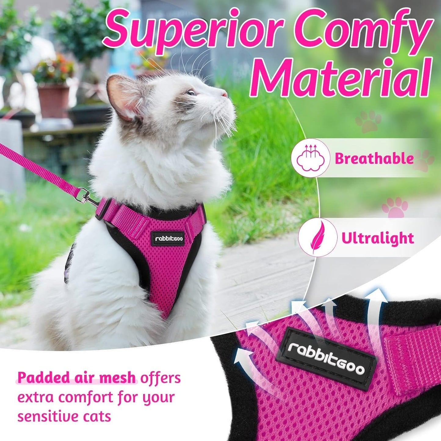 rabbitgoo Cat Harness and Leash for Walking, Escape Proof Soft Adjustable Vest Harnesses for Small Medium Cats, Easy Control Breathable Reflective Strips Jacket, XS, Black