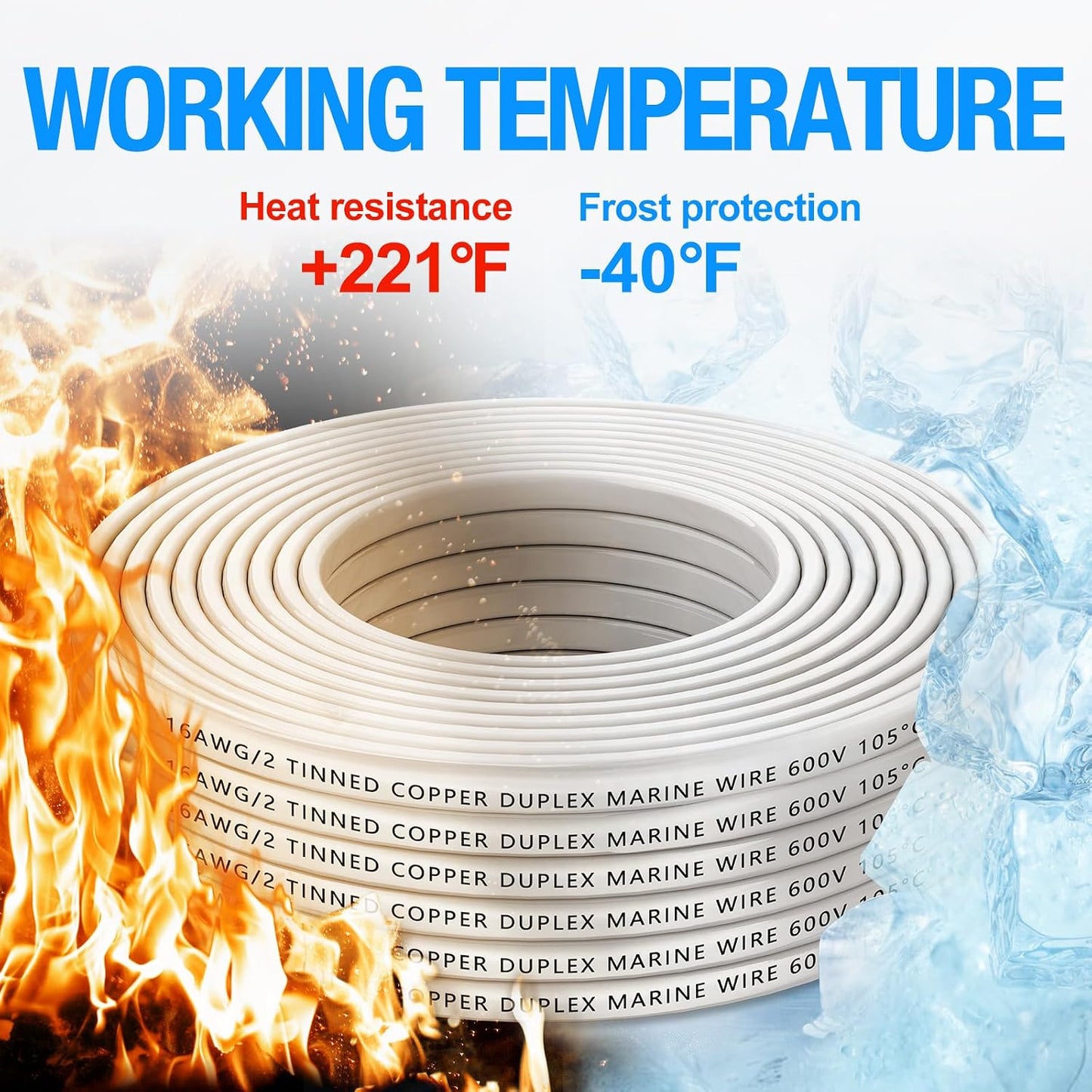 NAOEVO 16 Gauge Marine Wire Duplex, 16 AWG Stranded PVC Marine Electrical Wire, Waterproof/Corrosion Resistant/Tinned Copper Electrical Cable for Boat/Automotive/RV/Solar (30FT)