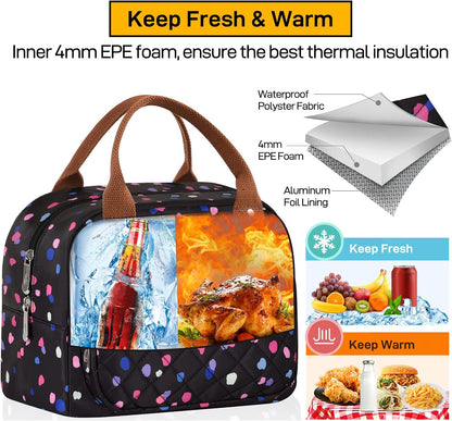 HOMESPON Lunch Bag for Woman Man Adults with Front Pocket Insulated Lunch Tote Lunch Box Container for Work Picnic or Travel(Black)