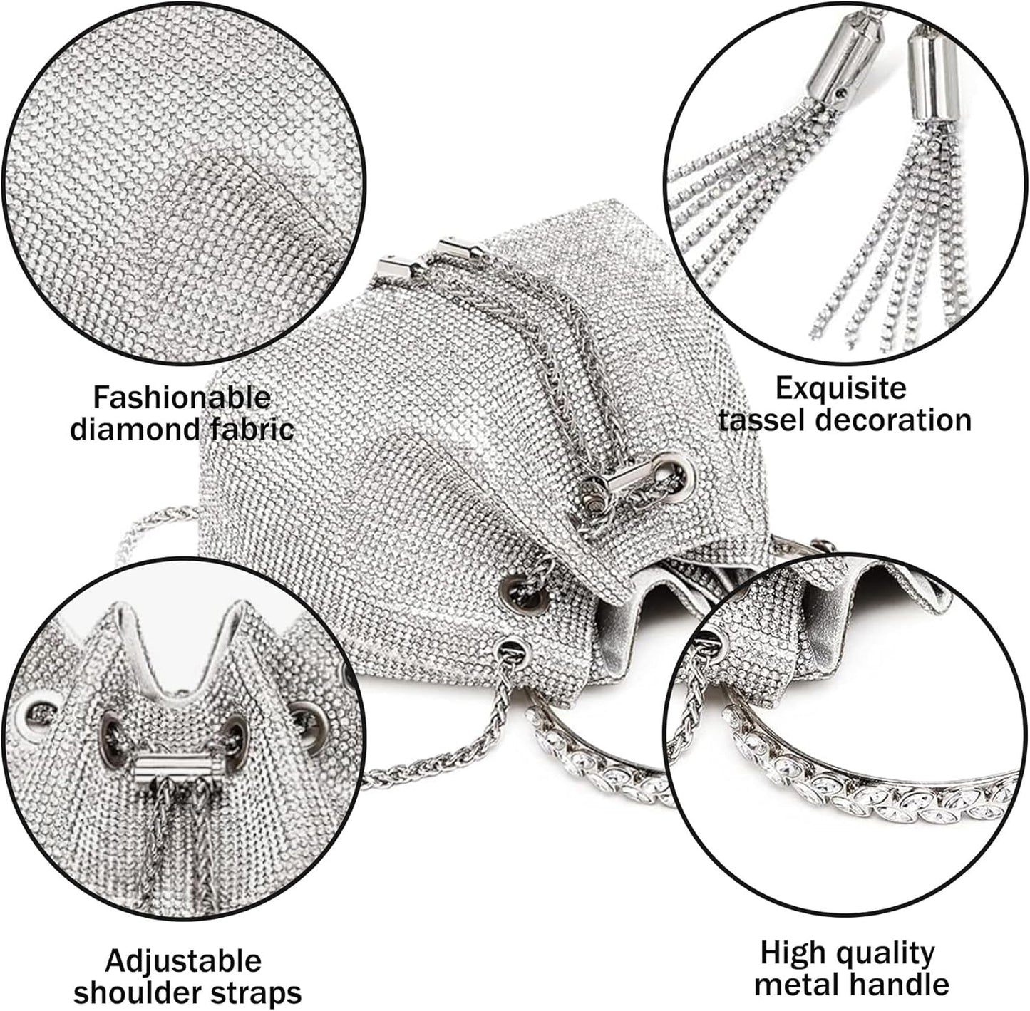 Rhinestone Purse for Women Sparkly Rhinestone Bag Evening Bag Silver Clutch Purses Bling Crossbody Bags for Women