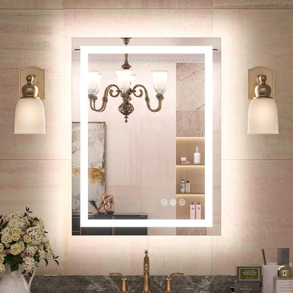 TETOTE 28 Inch Round LED Bathroom Vanity Mirror, Anti-Fog Dimmable Lights IP54 Waterproof Circle Makeup Wall Mounted Mirror
