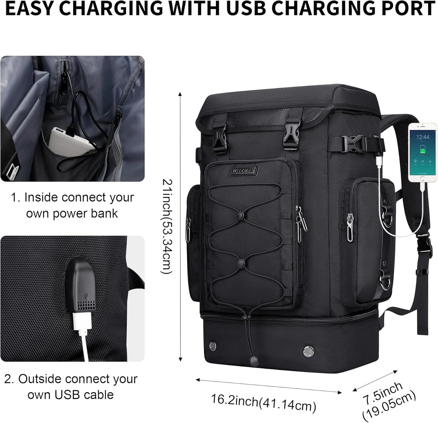 WITZMAN Travel Backpack for Men Women Carry on Bags for Airline Approved Convertible Duffle Luggage Backpack Shoe Compartment