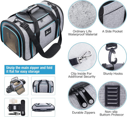 Siivton Cat Carrier,4 Sided Expandable Pet Carrier for Travel,Collapsible Soft-Sided Carriers with Removable Fleece Pad and Shoulder Straps,Airline Approved(17.5"x 11"x 11")