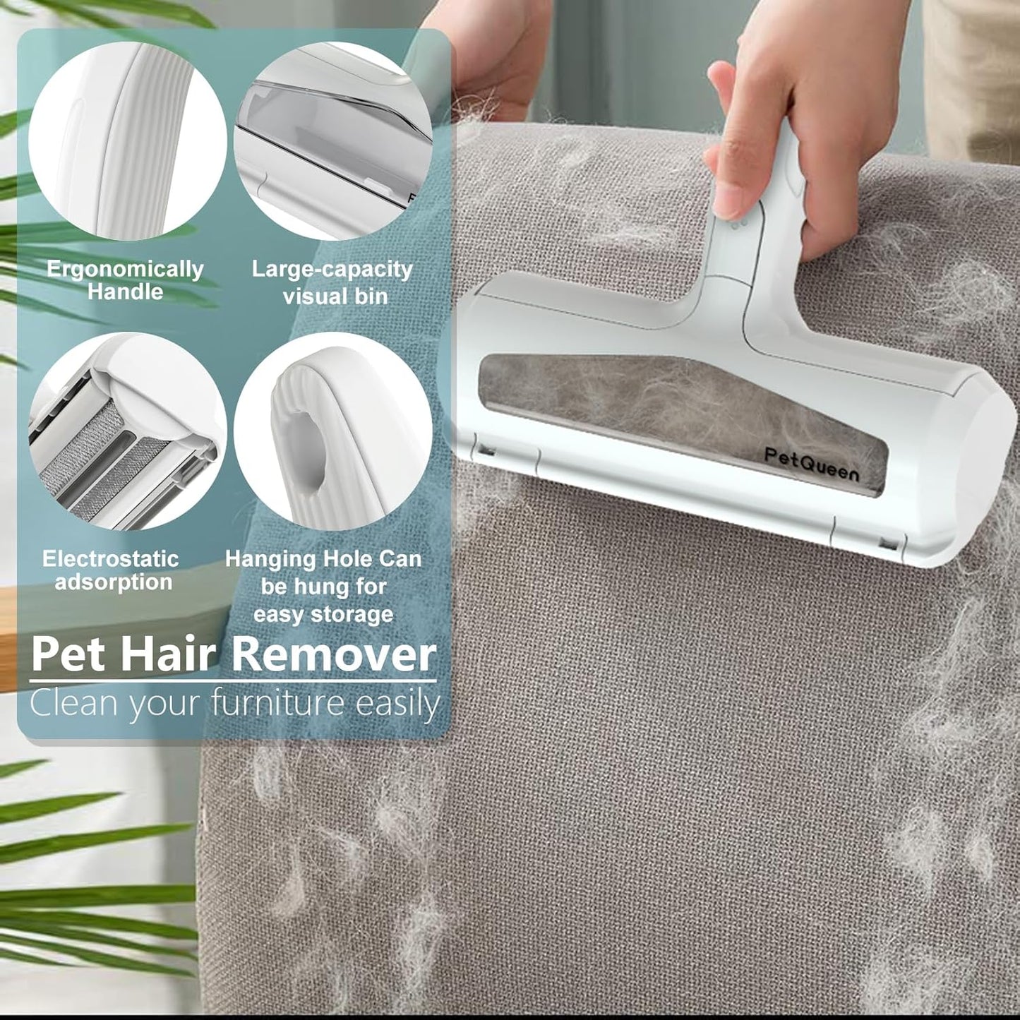 Pet Hair Remover Roller, Reusable Dog Cat Hair Removal Brush, Self Clean Lint Roller Pet Fur from Carpet, Furniture, Rugs, Bedding, Sofa-Green and White