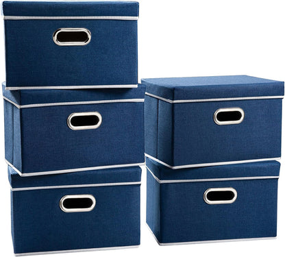 PRANDOM Large Foldable Storage Bin with Lid [1-Pack] Linen Fabric Decorative Storage Box Organizer Containers Basket Cube with Handles Divider for Bedroom Closet Office Living Room (17.7x11.8x11.8")