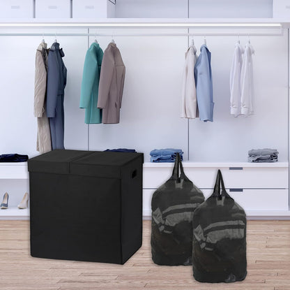 SimpleHouseware Double Laundry Hamper with Lid and Removable Laundry Bags, Beige