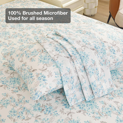 Viviland Floral Queen Sheet Set - 4 Piece Vintage Pink & Yellow Flower Patterned Bed Sheets - Soft, Breathable Microfiber Sheets with Deep Pocket, Non-Slip Fitted Sheets & Pillowcases