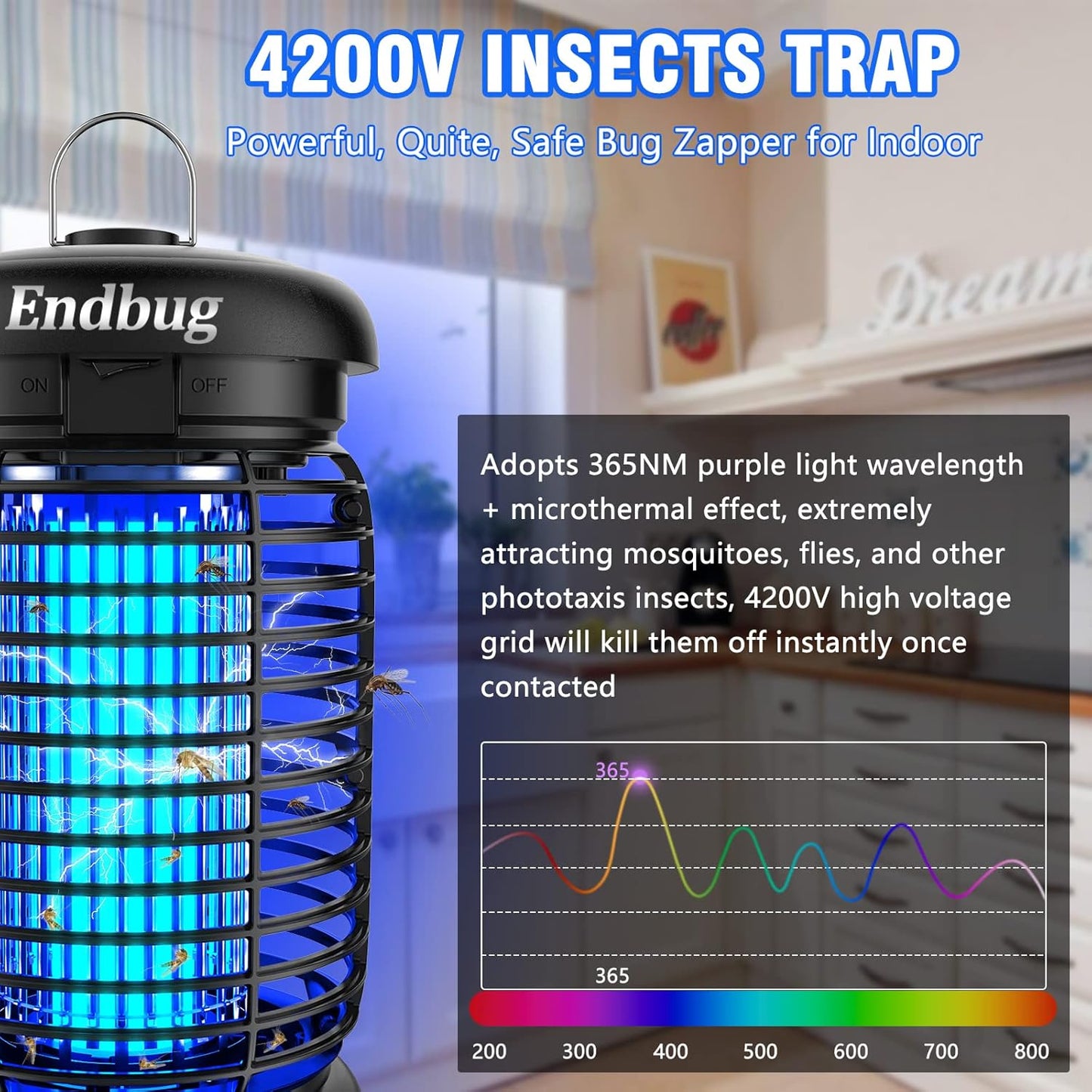 Endbug Bug Zapper Outdoor with LED Light, Mosquito Zapper Outdoor, 4200V Electric Bug Zapper, 5ft Power Cord, IPX6 Waterproof Fly Trap, 2-in-1 Fly Zapper Indoor for Patio Garden Backyard Home, Plug in