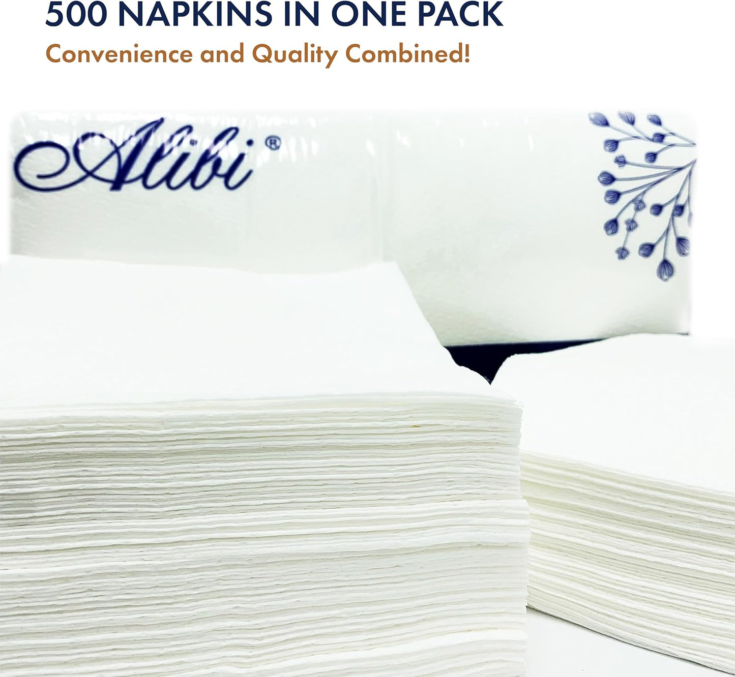 ALIBI Napkin - Soft and Absorbent 500 1-Ply White Lunch - Disposable Multi-Purpose Paper for Everyday Use, Events, and Parties - Versatile and Convenient