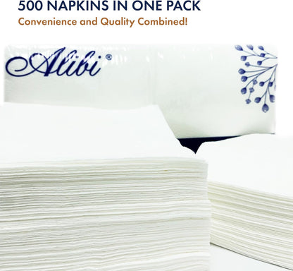 ALIBI Napkin - Soft and Absorbent 500 1-Ply White Lunch - Disposable Multi-Purpose Paper for Everyday Use, Events, and Parties - Versatile and Convenient