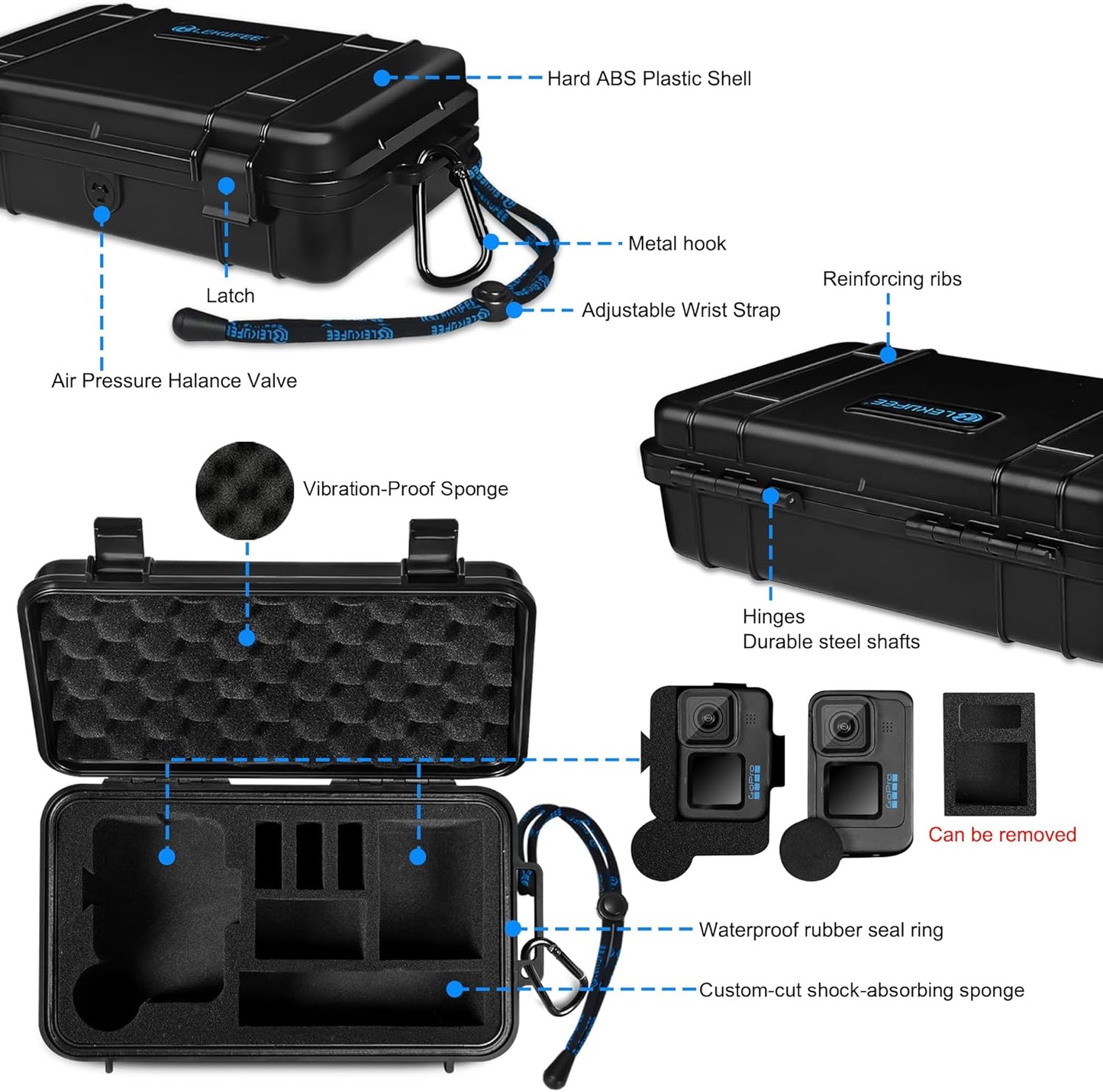 Lekufee Travel Waterproof Hard Case for Gopro Hero 13/12 / 11/10 / 9, Hero 4K, Media Mod, and Other Accessories(Case & Bag Only)