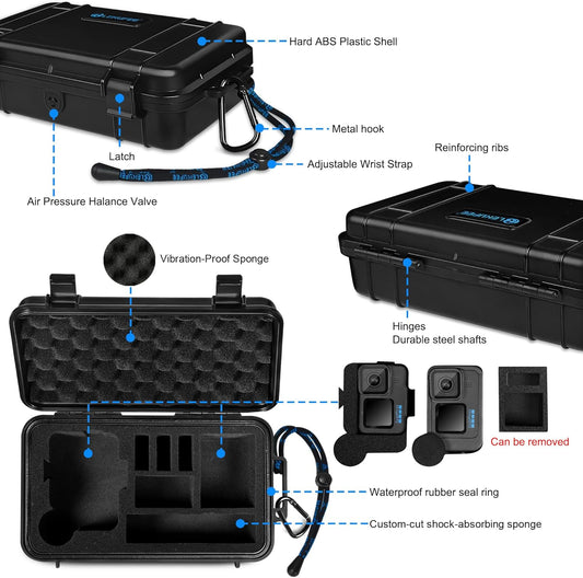Lekufee Travel Waterproof Hard Case for Gopro Hero 13/12 / 11/10 / 9, Hero 4K, Media Mod, and Other Accessories(Case & Bag Only) - PuriLite