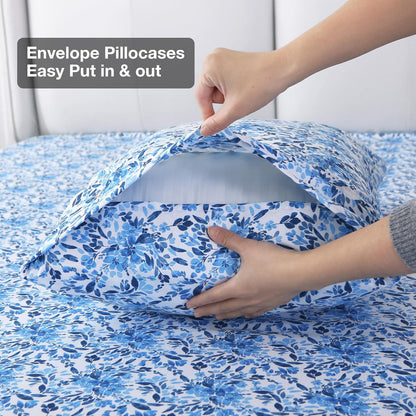 Viviland Floral Queen Sheet Set - 4 Piece Vintage Pink & Yellow Flower Patterned Bed Sheets - Soft, Breathable Microfiber Sheets with Deep Pocket, Non-Slip Fitted Sheets & Pillowcases