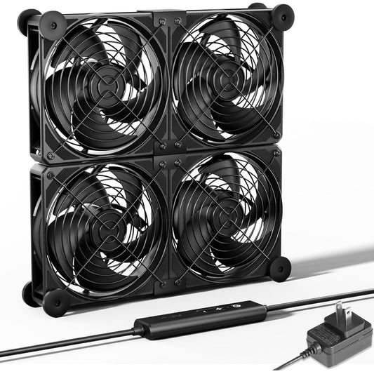 upHere Big Airflow 4 x 120mm x 25mm Computer Fan with AC Plug Cabinet Fan 100V 240V AC Power Supply,DC 12V 5 Speed Controller, for Router Mining Machine Chassis Server Workstation Cooling