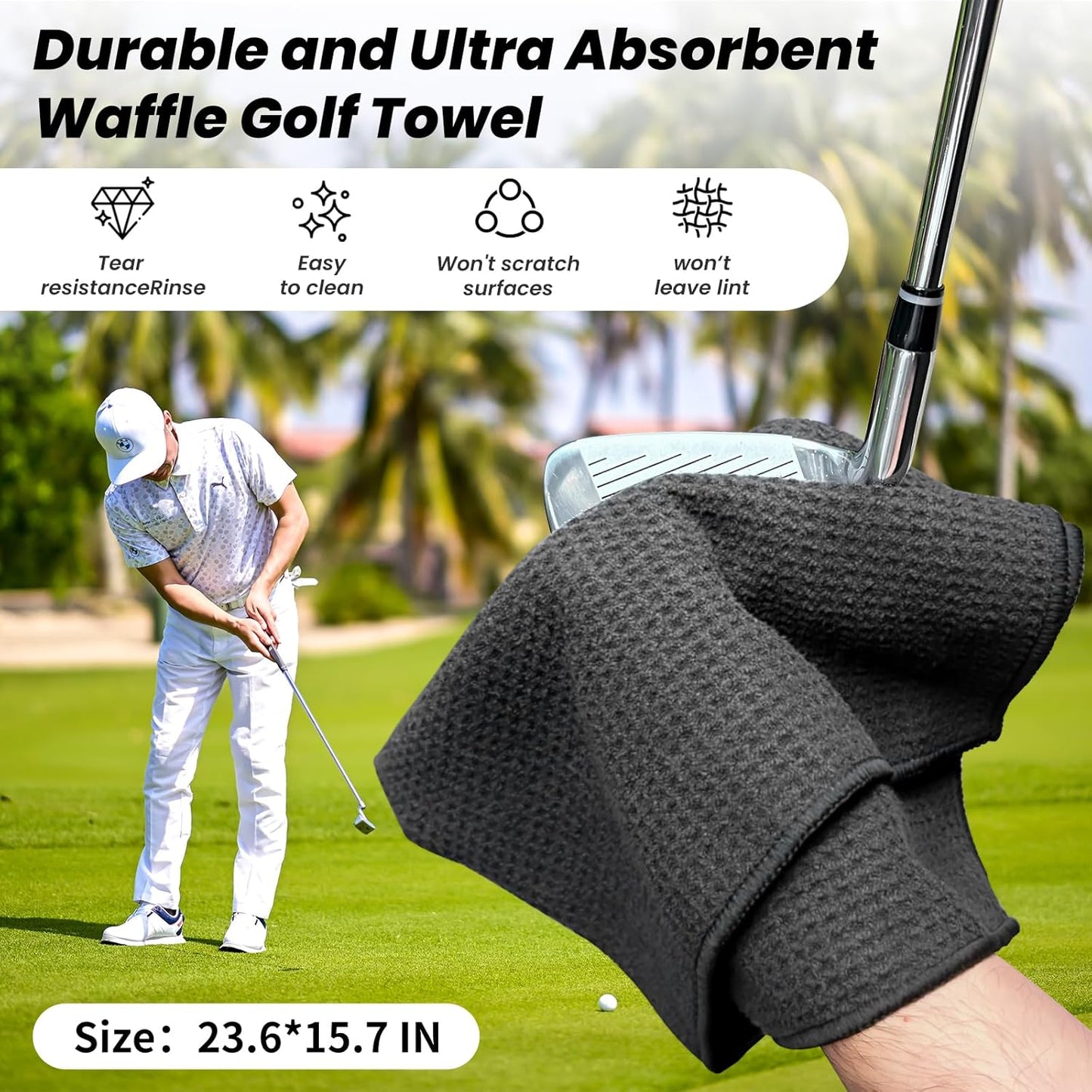 BAPOTH Golf Club Cleaner, Non-Leaking Stretchable Golf Brush with Golf Towel (60 * 40cm), Strong Bristles Brush Can Hold 5 oz Water, Essentials Golf Accessories Gifts for Men Women
