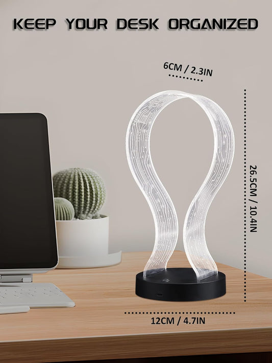 Light Up Headphone Stand with 16 Color LED Lights, Acrylic Gaming Headset Holder with USB and Type-C Charging Ports, Desktop Display Stand (Black)