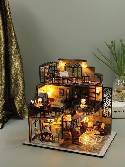 CUTEROOM DIY Miniature House Kit, Miniature House Kit, DIY Miniature Dollhouse Kit with Funiture LED Lights & Music Box-MC, Creative Room for Valentine's Day Gift Idea (M2132)
