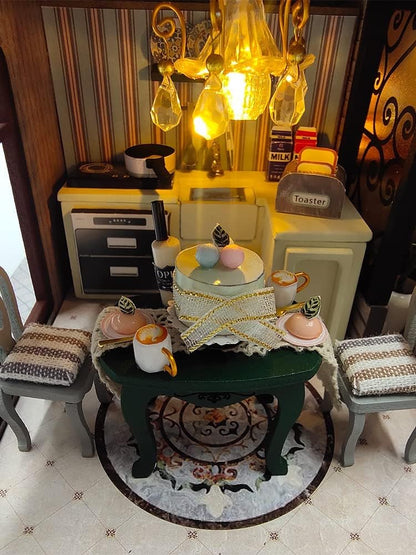 CUTEROOM DIY Miniature House Kit, Miniature House Kit, DIY Miniature Dollhouse Kit with Funiture LED Lights & Music Box-MC, Creative Room for Valentine's Day Gift Idea (M2132)