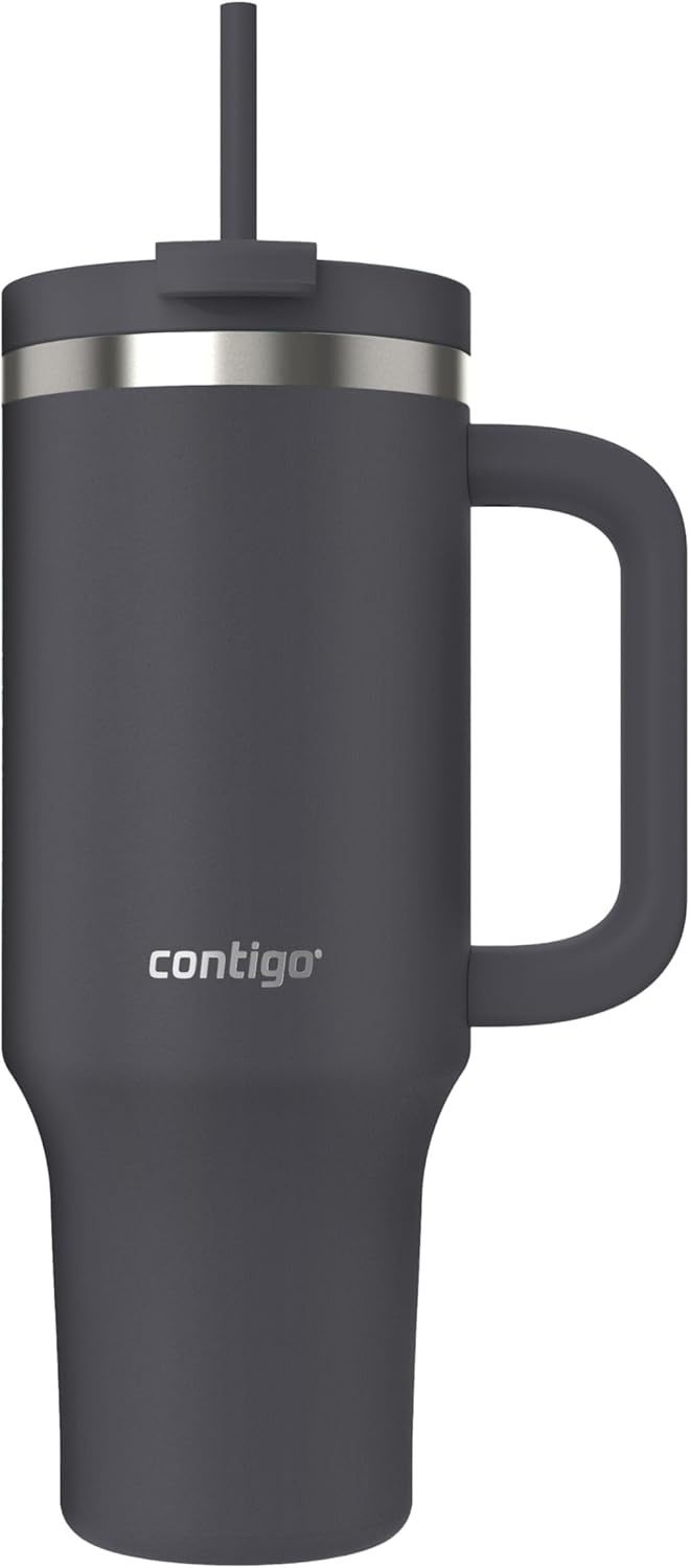 Contigo Streeterville Tumbler, 40 oz (1.18 L), Insulated Stainless Steel Water Bottle with Straw and Leak-Proof Lid, Darkstone