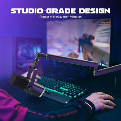 FIFINE BM88 Low Profile Microphone Boom Arm Stand – Adjustable Metal Mic Arm with Desk Clamp, Cable Management, 1/4” 3/8” 5/8” Threads