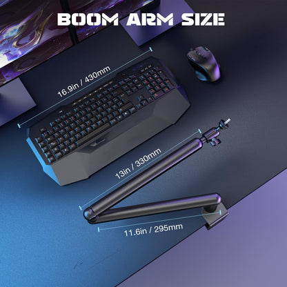 FIFINE BM88 Low Profile Microphone Boom Arm Stand – Adjustable Metal Mic Arm with Desk Clamp, Cable Management, 1/4” 3/8” 5/8” Threads