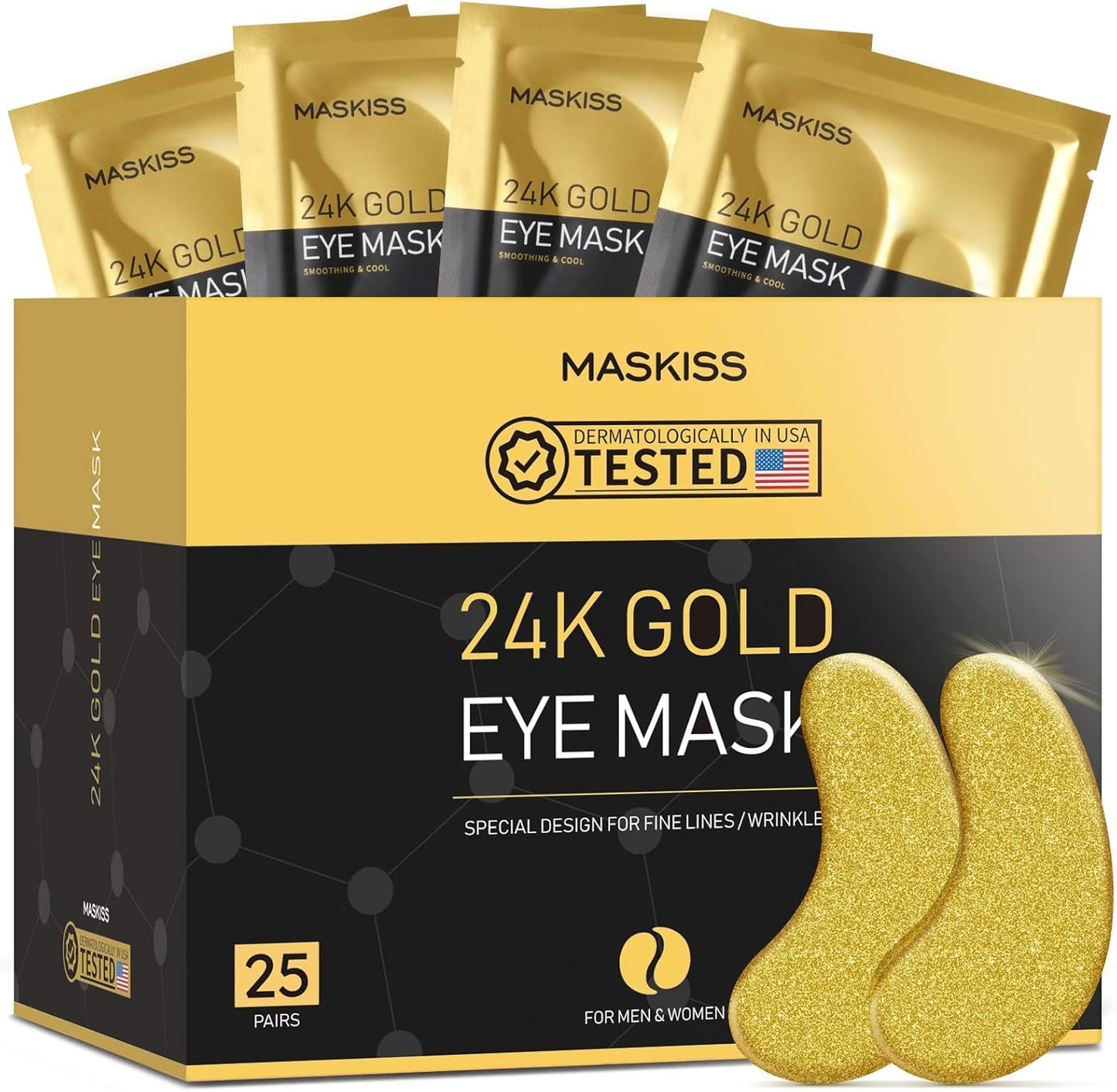 Maskiss 24k Gold Under Eye Patches (25 Pairs), eye mask, Collagen Skin Care Products, Eye Patches for Puffy Eyes, eye masks for dark circles and puffiness