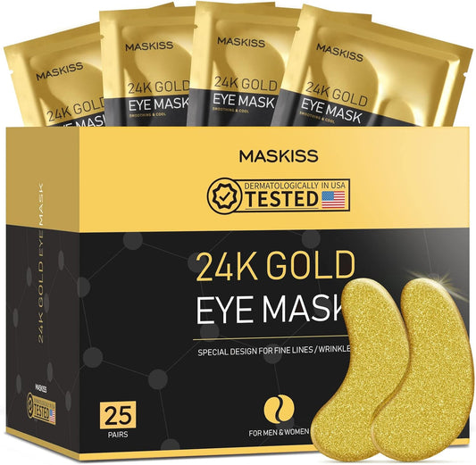 Maskiss 24k Gold Under Eye Patches (25 Pairs), eye mask, Collagen Skin Care Products, Eye Patches for Puffy Eyes, eye masks for dark circles and puffiness