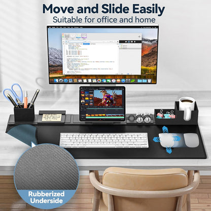 6-in-1 Desk Pad and Organizer Set with Magnetic Storage, Large Faux Leather Mouse Mat with Phone Stand, Cup Holder, Pen Holder, and Cable Management (Black) - PuriLite