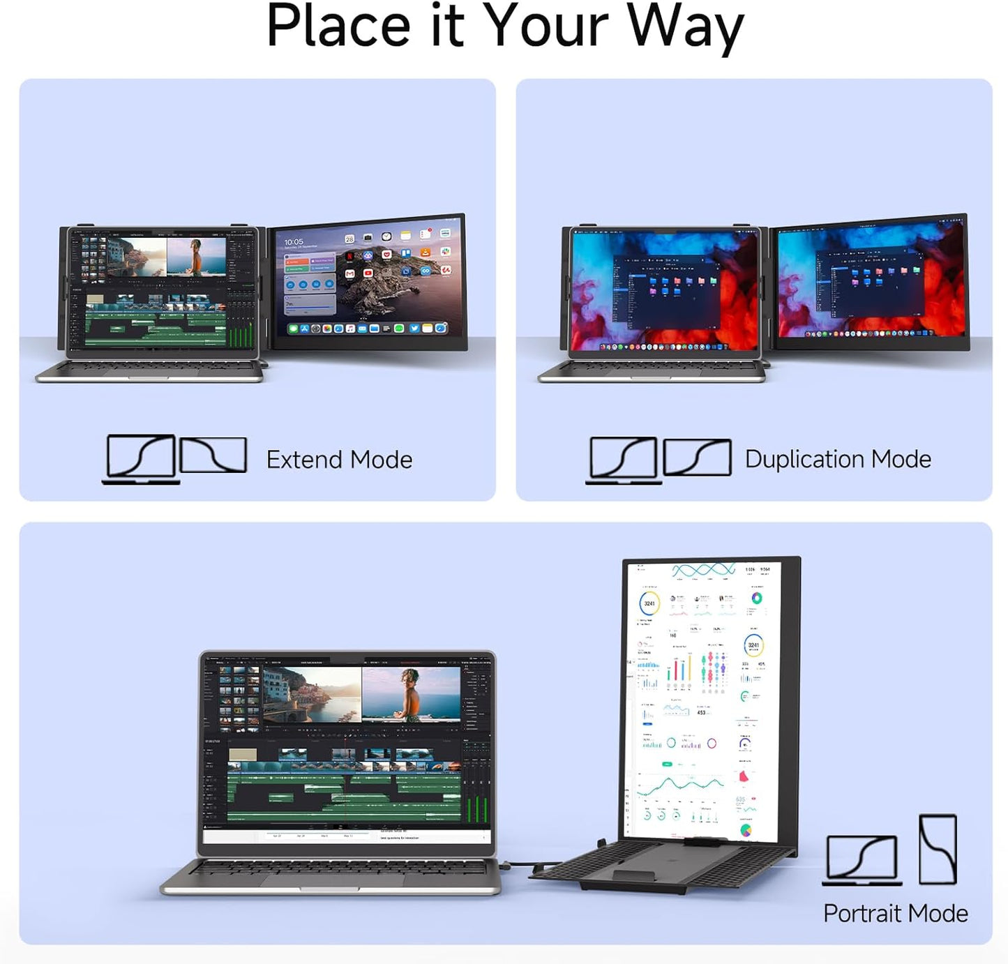 14” Laptop Screen Extender – Portable Dual Monitor IPS FHD 1080P, USB-C & HDMI Plug & Play, Rotatable Travel Display