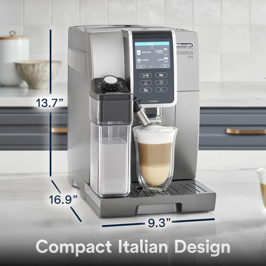 De'Longhi Dinamica Plus Connected Espresso & Coffee Machine with Automatic Milk Frother, One Touch Latte, Cappuccino, Colour Touch Display, ECAM37095TI - PuriLite