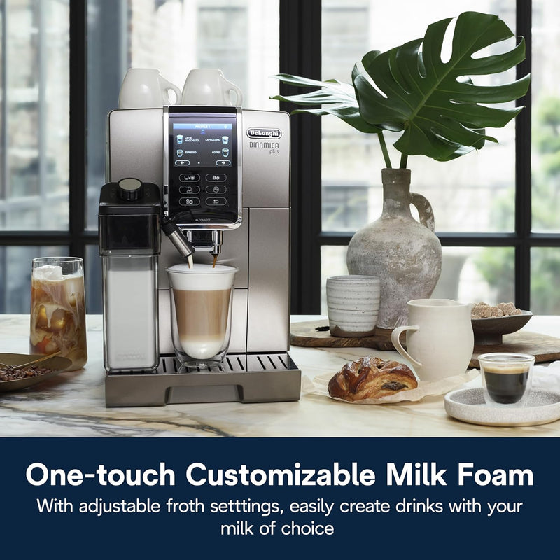 De'Longhi Dinamica Plus Connected Espresso & Coffee Machine with Automatic Milk Frother, One Touch Latte, Cappuccino, Colour Touch Display, ECAM37095TI