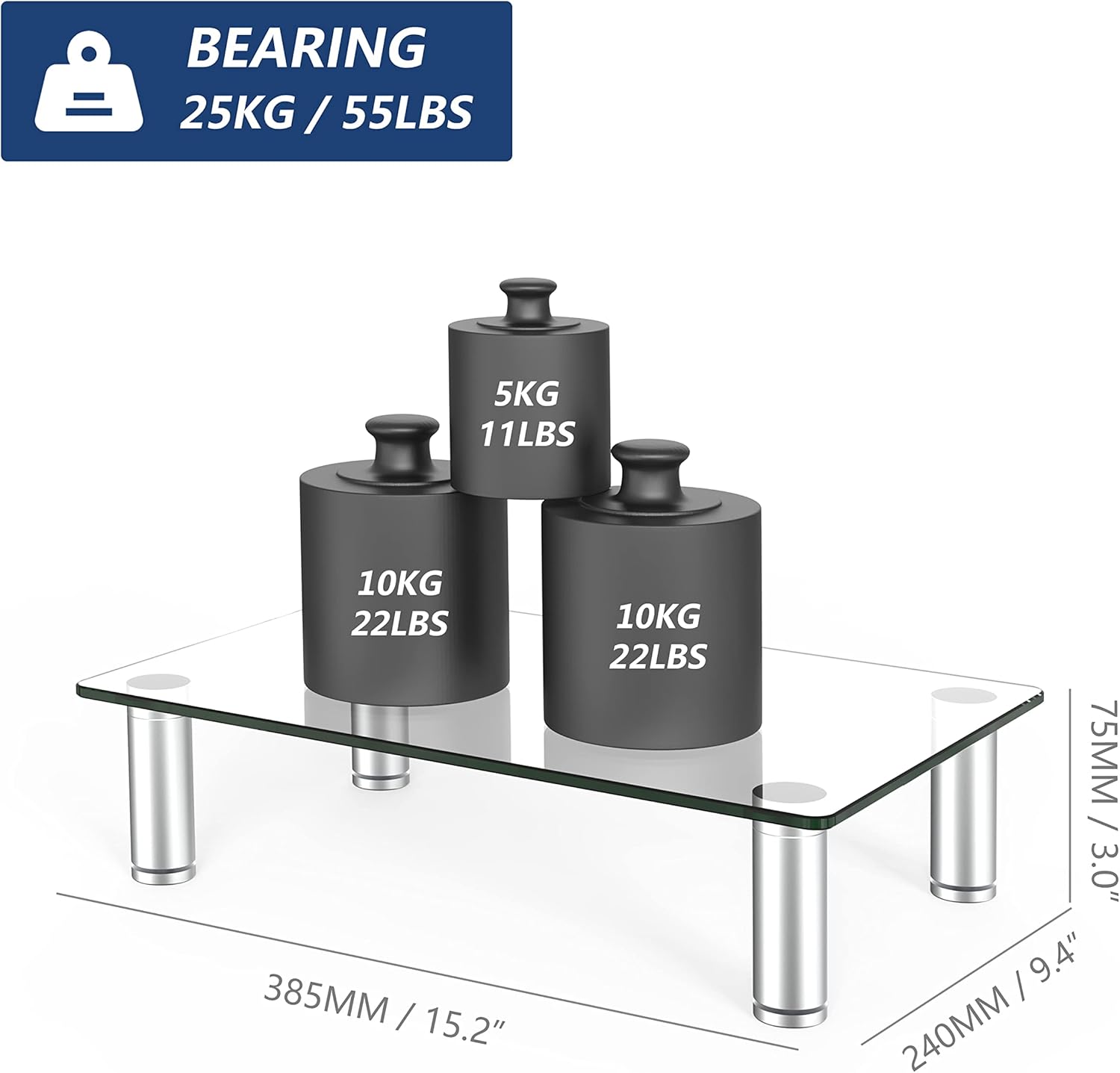 Clear Glass Monitor Stand Riser – Height Adjustable Desktop Monitor & Laptop Stand, 77 lb Capacity, Home Office Desk Organizer - PuriLite